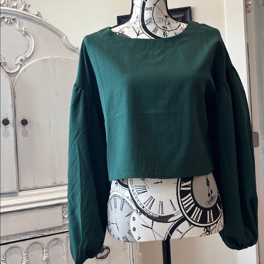 Blu Pepper Deep Green Blouse with Puff Sleeves